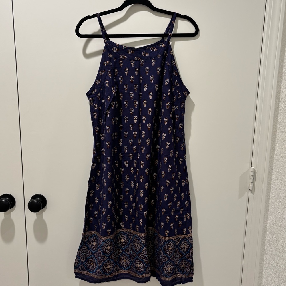 Celestial Navy Blue Spaghetti Strap Rayon Dress XL